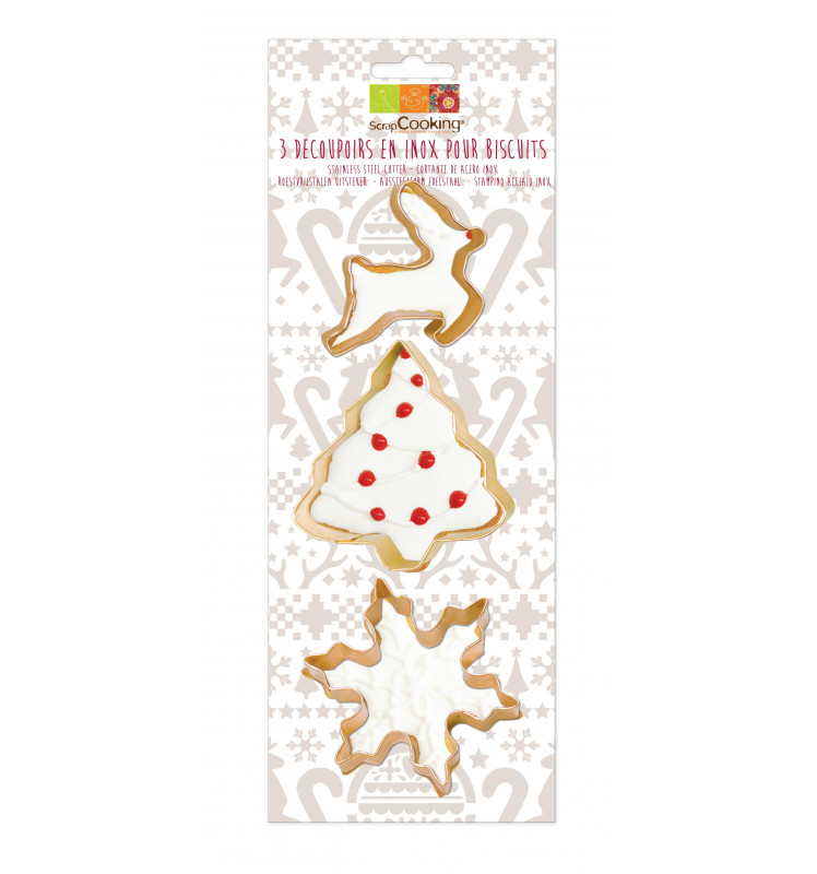 3 Découpoirs inox dorés Flocon/sapin/renne – Image 3