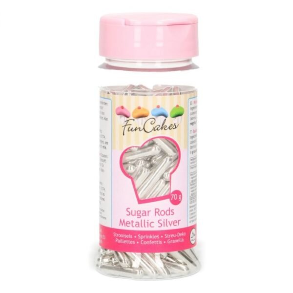 FunCakes Metallic Sugar Rods XL -Silver- 70g