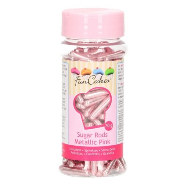 FunCakes Metallic Sugar Rods XL -Pink- 70g