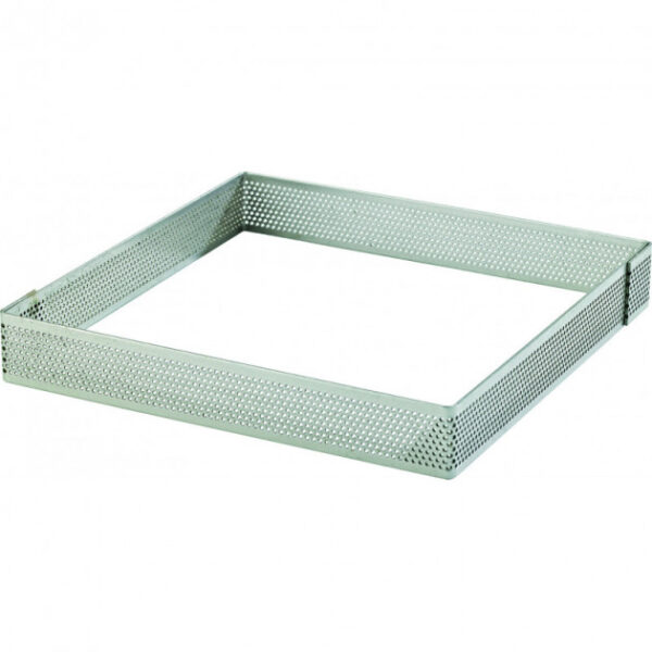 Cadre à Tarte Carré Inox Perforé 20 cm H.2 cm