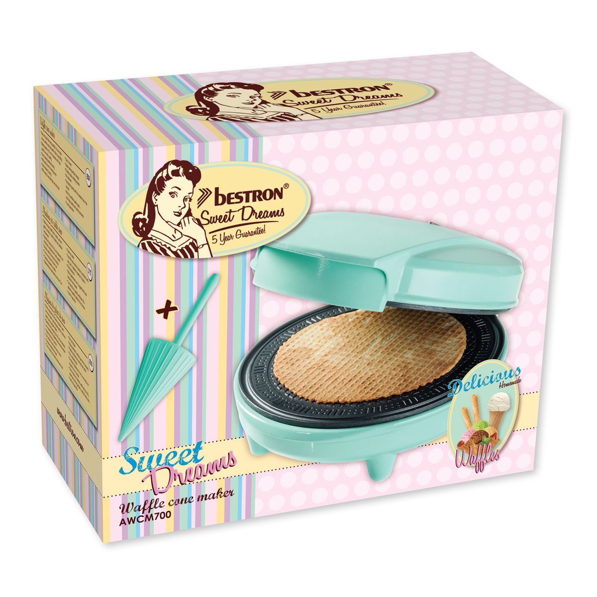 Gaufrier Bestron Wafelcone – Stroopwafel & Cornets à glace – Couleur Menthe – Image 4