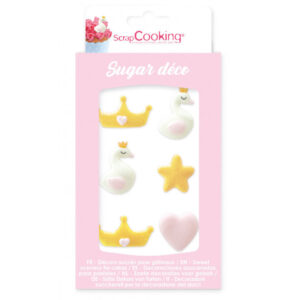 Boîte de 6 Sucres Décoratifs Princesse – Couronnes, Cygnes, Cœur et Étoile