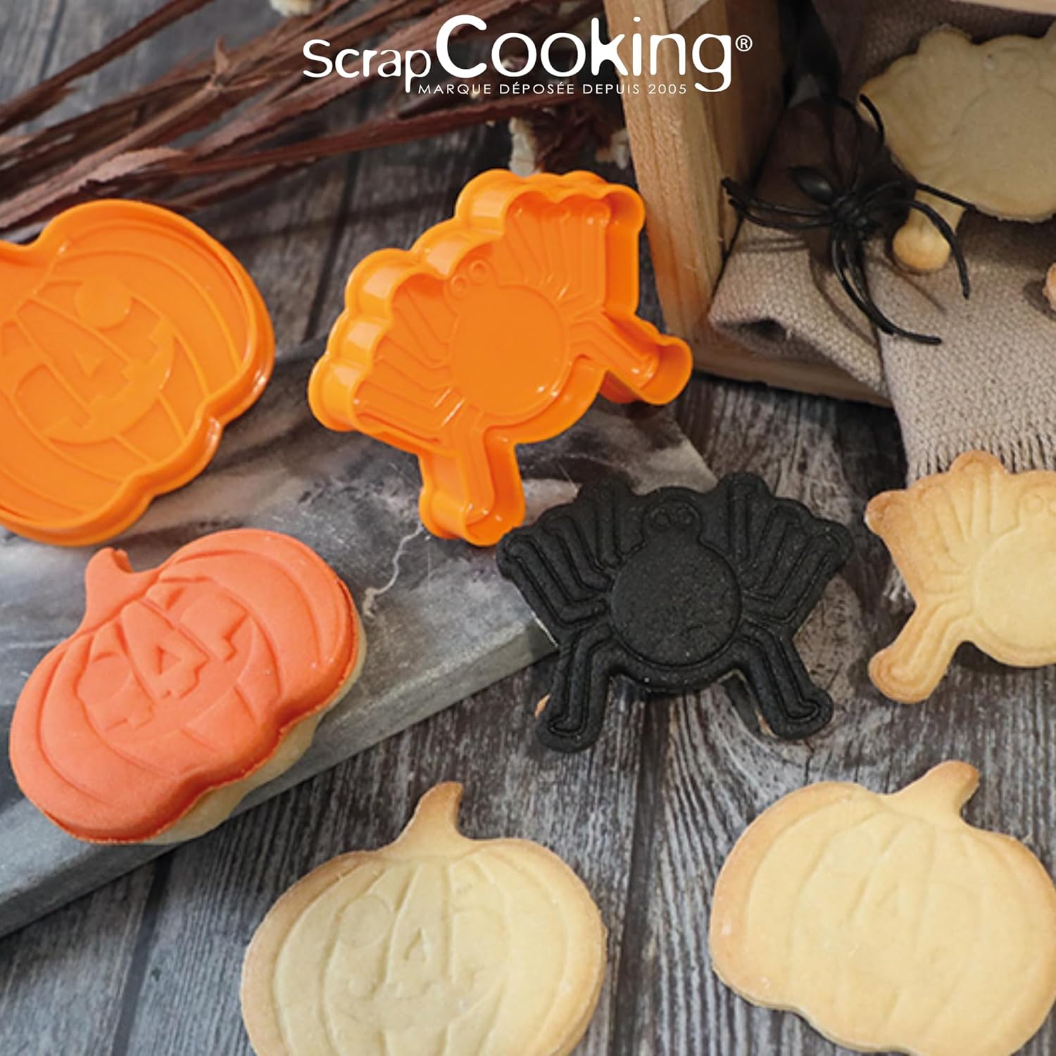 ScrapCooking - 2 Découpoirs Éjecteurs Halloween - Citrouille & Araignée - Découpoirs à Biscuits en 3D - Embosseurs Pâtisserie pour Sablés, Petits Gâteaux - Emporte-Pièces - 2144 – Image 2