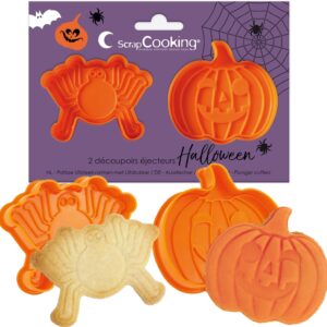 ScrapCooking - 2 Découpoirs Éjecteurs Halloween - Citrouille & Araignée - Découpoirs à Biscuits en 3D - Embosseurs Pâtisserie pour Sablés, Petits Gâteaux - Emporte-Pièces - 2144