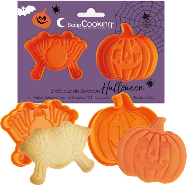 ScrapCooking - 2 Découpoirs Éjecteurs Halloween - Citrouille & Araignée - Découpoirs à Biscuits en 3D - Embosseurs Pâtisserie pour Sablés, Petits Gâteaux - Emporte-Pièces - 2144