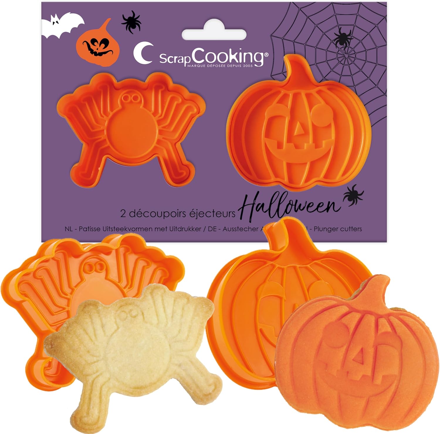 ScrapCooking - 2 Découpoirs Éjecteurs Halloween - Citrouille & Araignée - Découpoirs à Biscuits en 3D - Embosseurs Pâtisserie pour Sablés, Petits Gâteaux - Emporte-Pièces - 2144