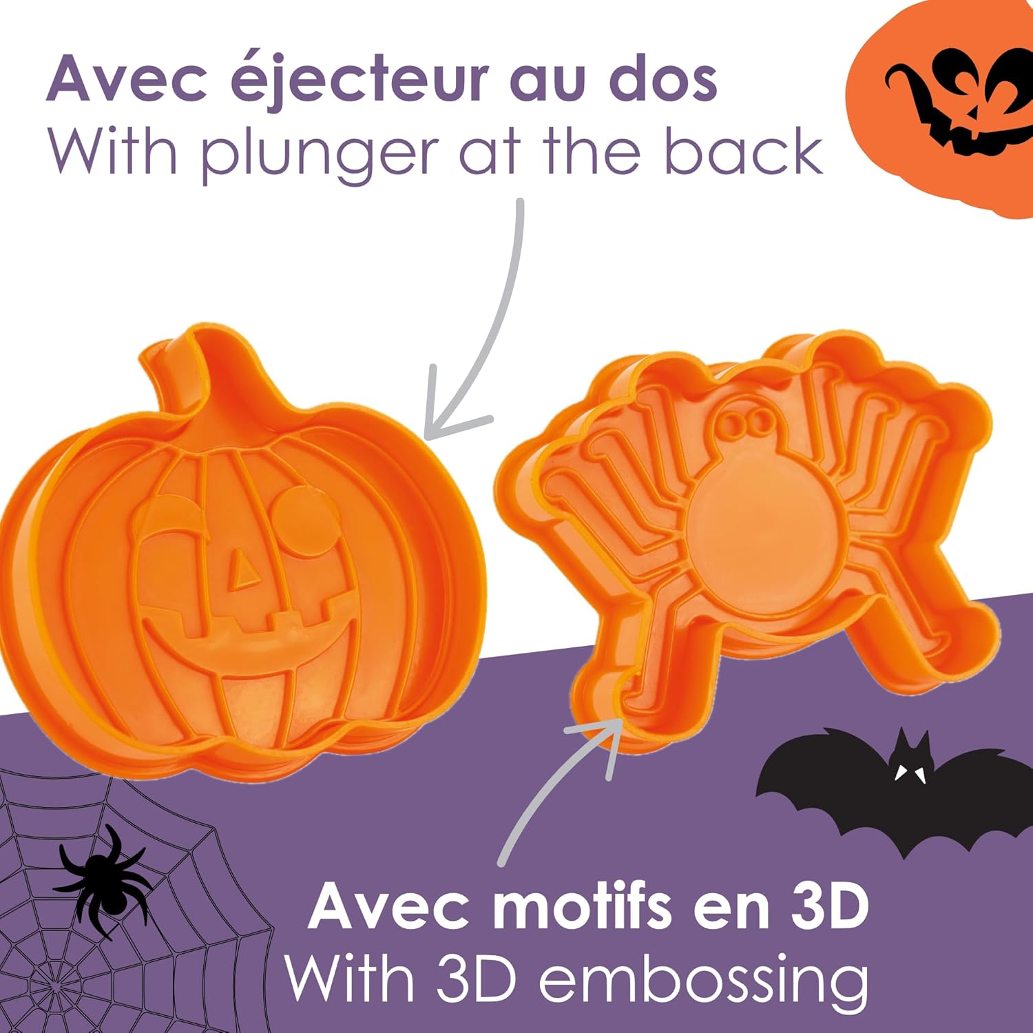 ScrapCooking - 2 Découpoirs Éjecteurs Halloween - Citrouille & Araignée - Découpoirs à Biscuits en 3D - Embosseurs Pâtisserie pour Sablés, Petits Gâteaux - Emporte-Pièces - 2144 – Image 6