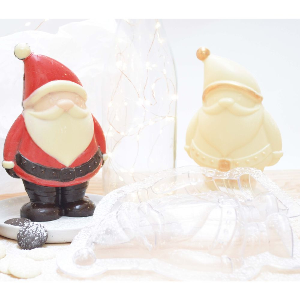 Moule 3D Chocolat Père Noël – Moule Rigide avec Clips – Création Chocolat Maison Brillante et Facile